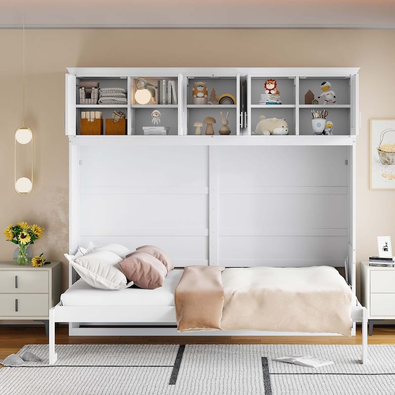 Queen Size Murphy Bed Wall Bed with Top Cabinets
