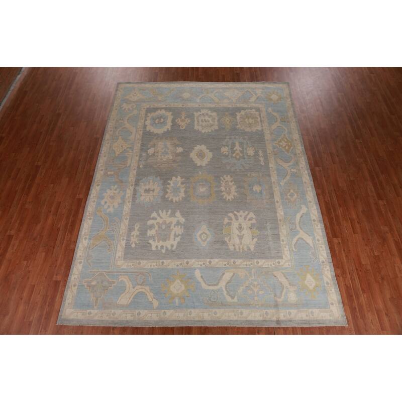 Hand Knotted Oriental 100% Wool Carpet Transitional All-Over Greys & Charcoal Oushak Area Rug - 12' 0'' X 8' 10''