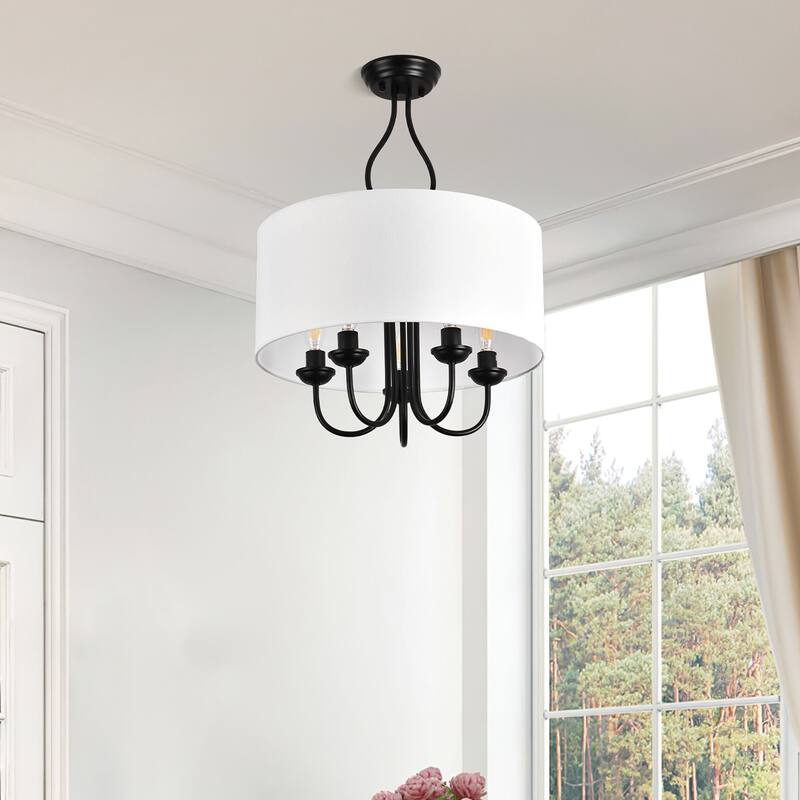 5-Light Linen Semi Flush Mount Light - Matte Black