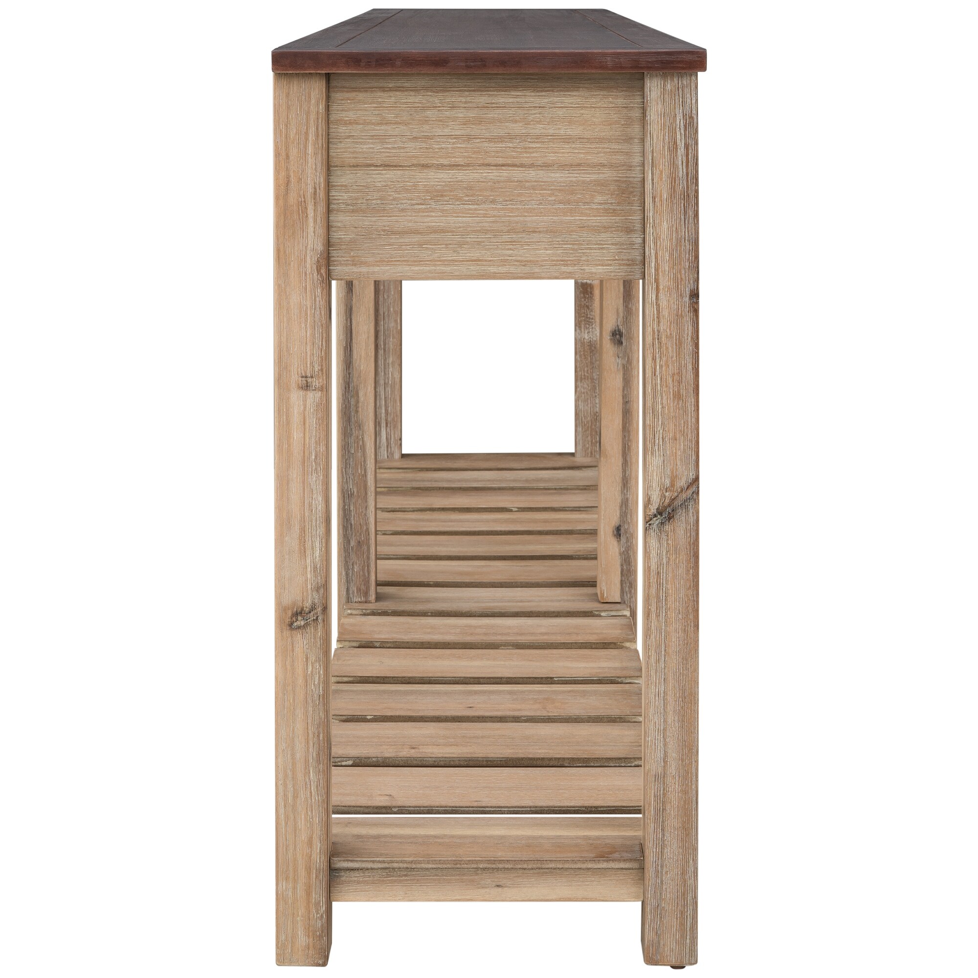 Oak Wood 2-Drawer Entryway Console Table with Slatted Shelf - Bed