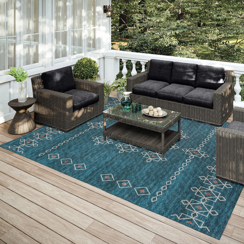 Indoor/ Outdoor Addison Yuma Southwest Motif Washable Area Rug - 5' x 7'6" - Blue