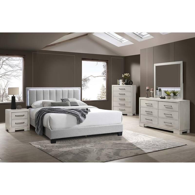 Modern Farmhouse Nightstand - Antique White Finish with Square Legs & Sleek Handles