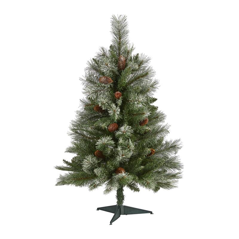 3' Snowed French Alps Mountain Pine Artificial Christmas Tree with 135 Bendable Branches and Pine Cones