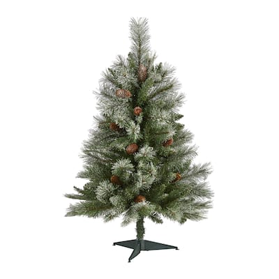 3' Snowed French Alps Mountain Pine Artificial Christmas Tree with 135 Bendable Branches and Pine Cones