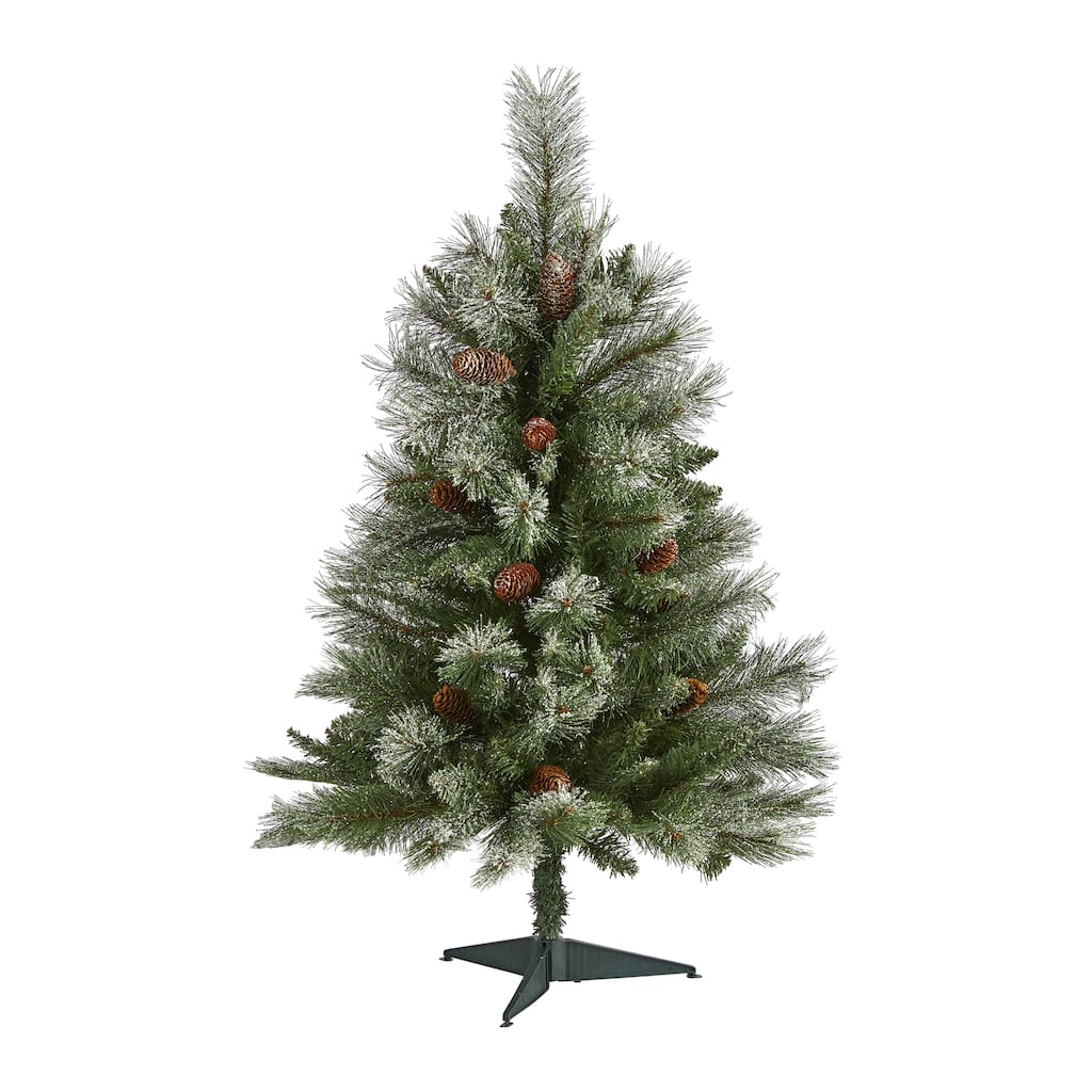 3’ Snowed French Pine Artificial Christmas Tree with Pinecones, Unlit - 3 Foot