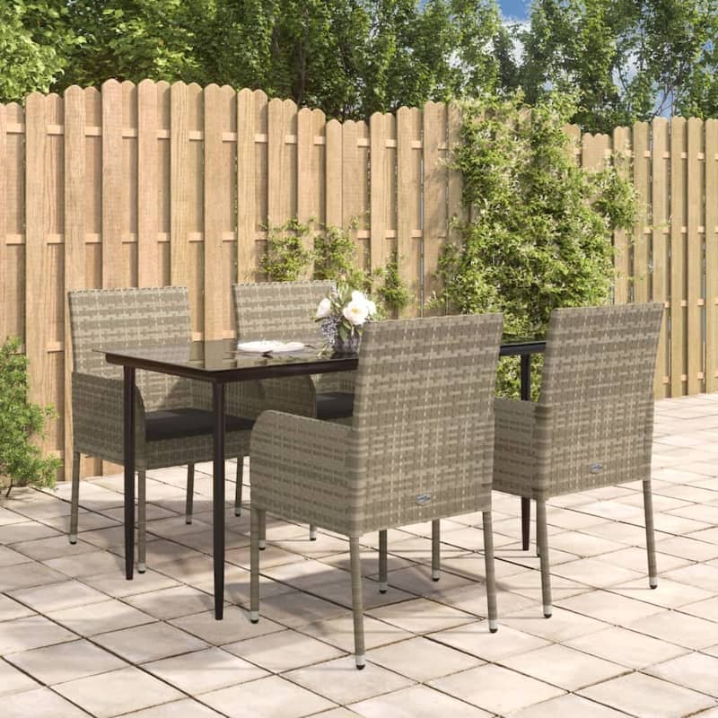 vidaXL Patio Dining Set Outdoor Rattan Wicker Table and Chair Set for Porch - Gray 5-Piece 55.1"