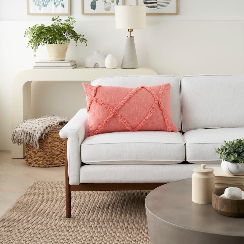 Mina Victory Distressed Diamond Boho Throw Pillow - 14" x 24" - Coral