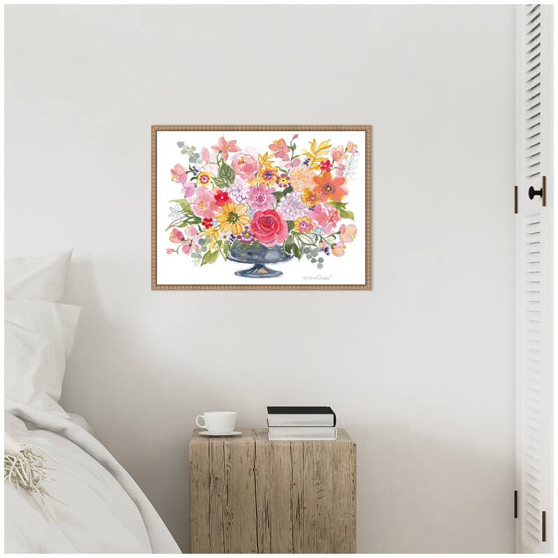 Kate and Laurel Sylvie Bright Floral Juicy Arrangement With Pencil Framed Canvas by Patricia Shaw
