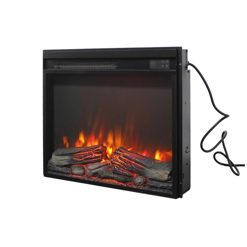 23 inch electric fireplace insert, ultra thin heater with log set & realistic flame, remote control with timer
