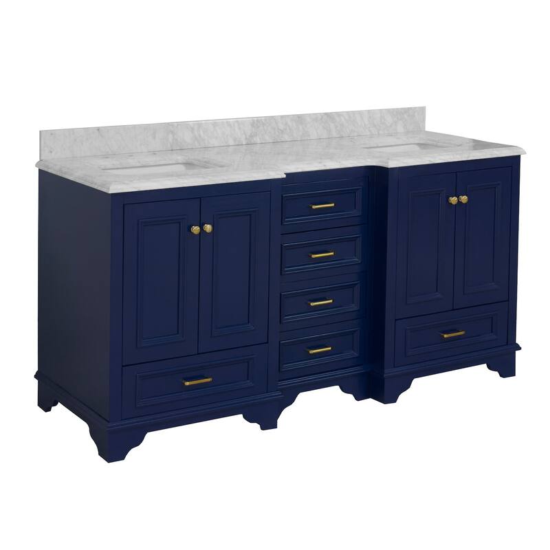 KitchenBathCollection Nantucket 72" Double Bathroom Vanity with Carrara Marble Top