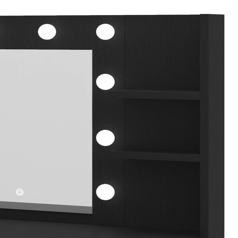 Moasis Makeup Vanity Desk with Mirror & 10 Lights,Makeup Table with 4 Drawers and 8 Open Storage Shelves