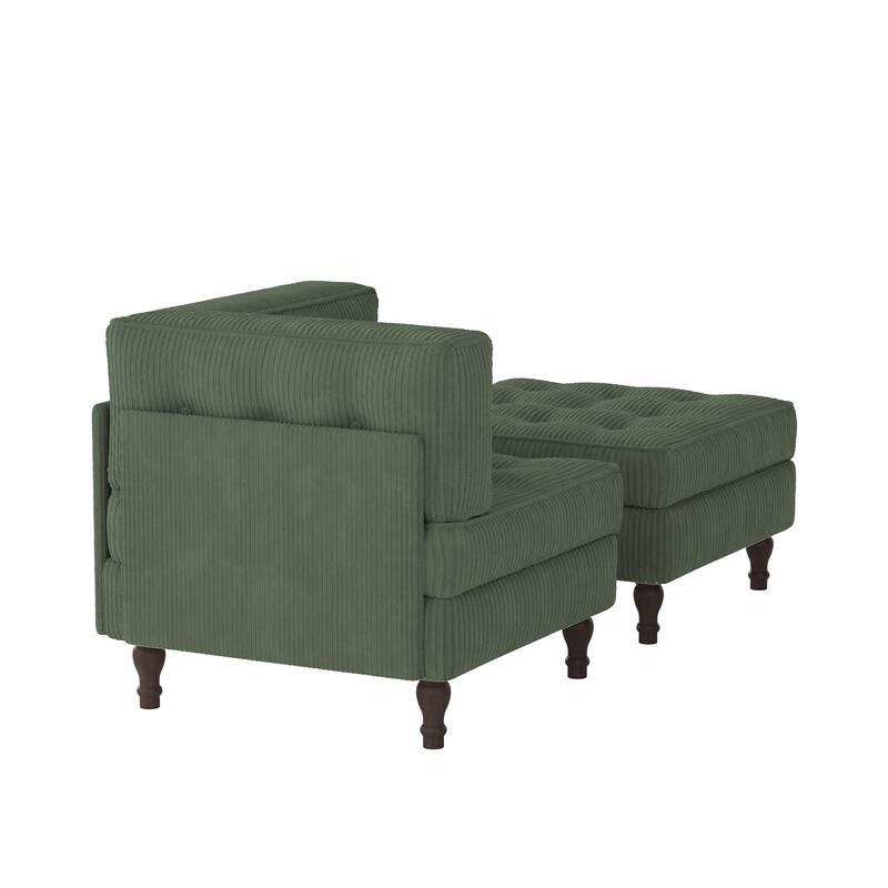 Corduroy Tufted Accent Chair Armchair and Ottoman Set