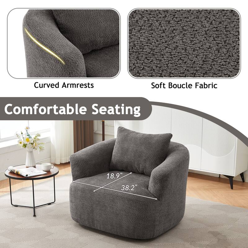Swivel Chair with Throw Pillow & Spring Seat