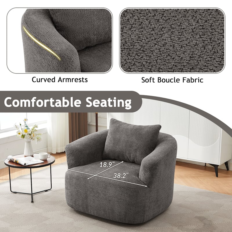 Upholstered Swivel Sofa Chair, Barrel Accent Chair for Office with Throw Pillow, Living Room Sofa Chair with Swivel Base