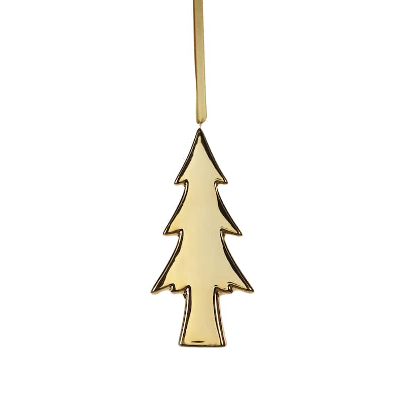 Ceramic Flat Slim Tree Hanging Ornaments, Set of 8