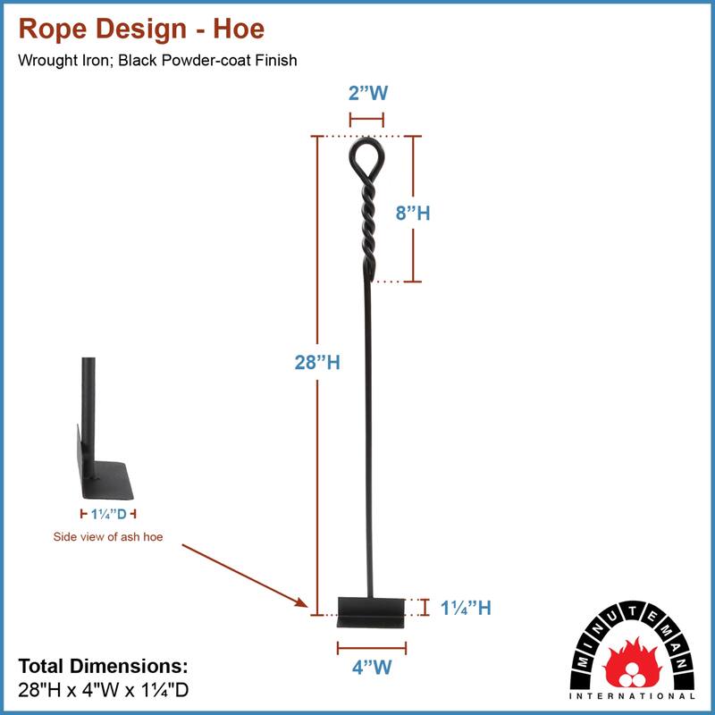 Achla Designs Rope Design Standard Fireplace Ash Hoe, 28 Inch Tall, Black