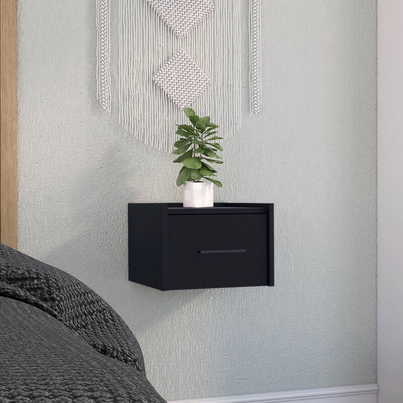Boa Modern Floating Bedroom Nightstand with Storage Drawer - Black