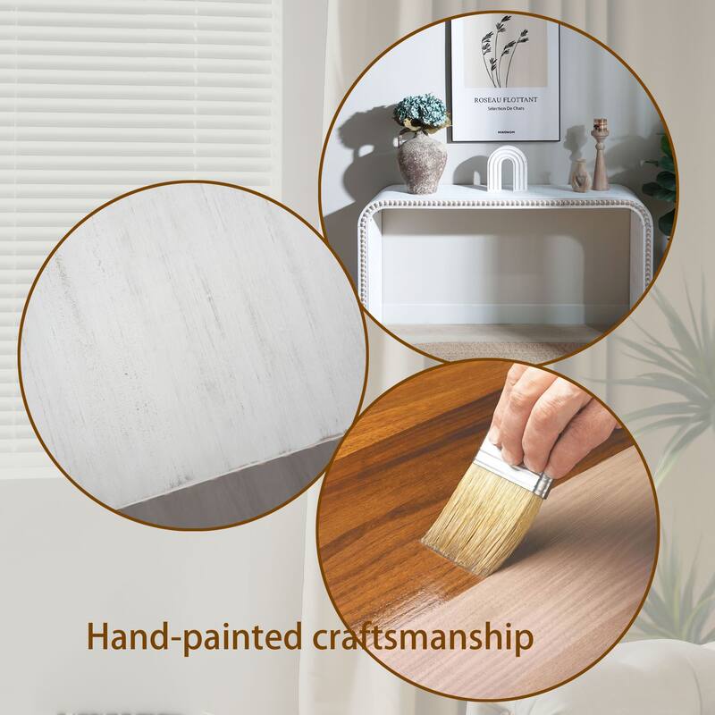 Roomfitters Natural Wood Console Table with Curved Waterfall Design and Beaded Edge Detailing, Antique Natural