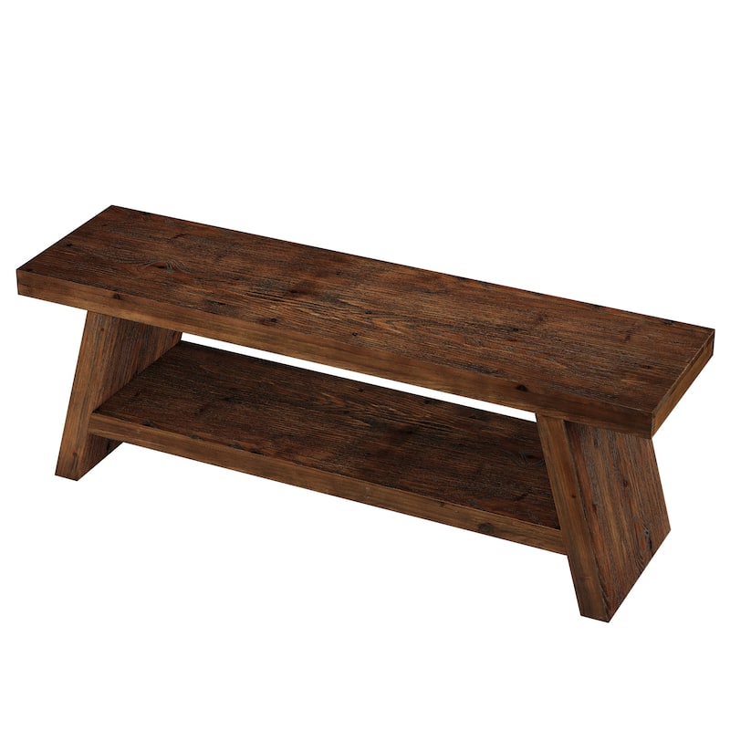 Solid Wood Entryway Bench, 2-Tier Shoe Bench with Open Shelves