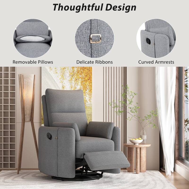 Upholstered Swivel Recliner Manual Rocker