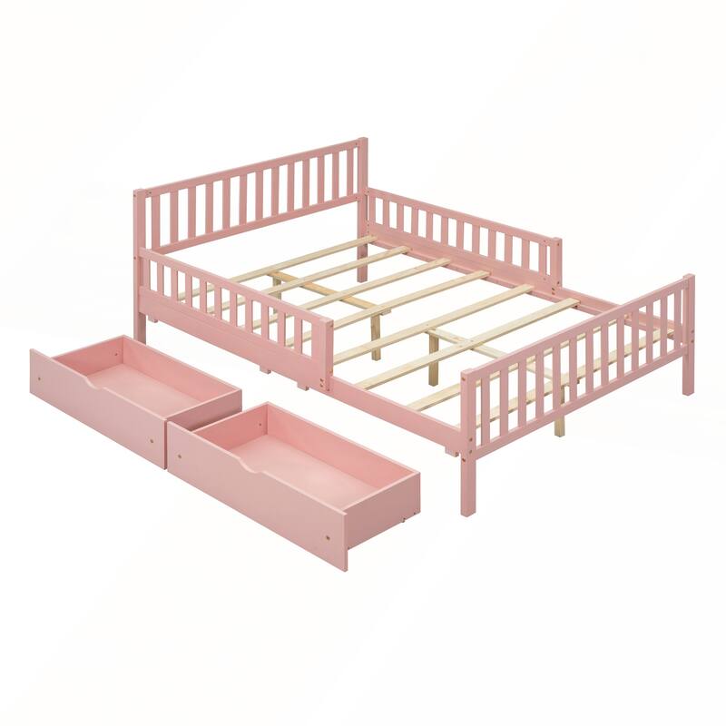 Twin Size Wood Platform Bed with Guardrails