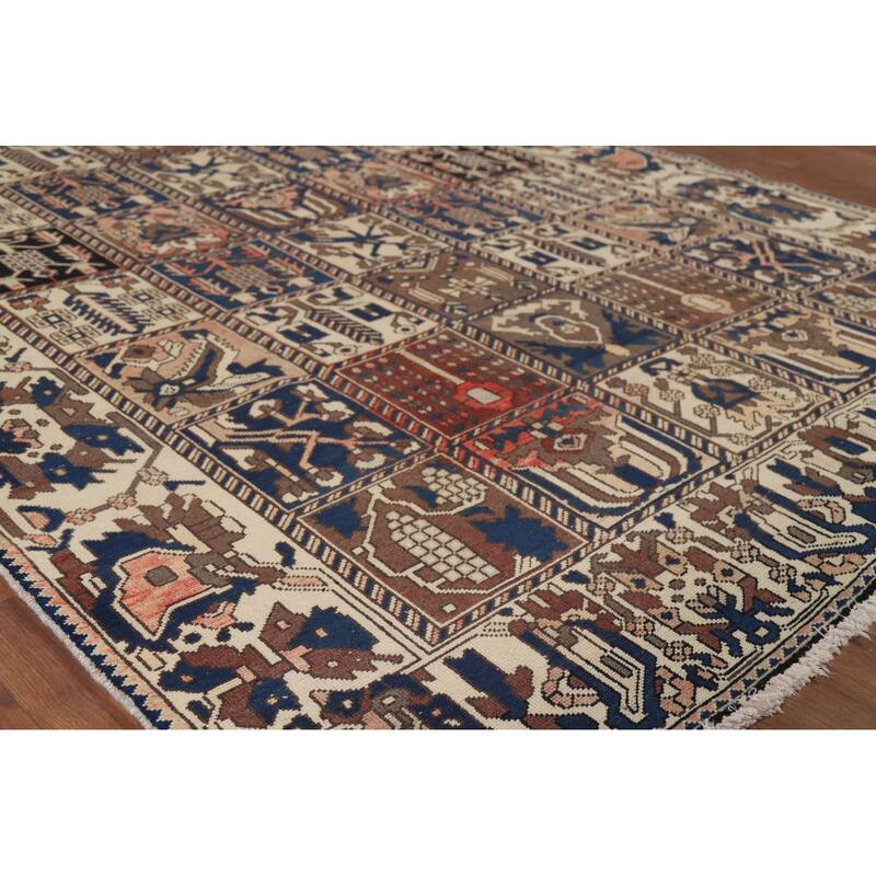 Garden Design Bakhtiari Vintage Persian Rug Handmade Wool Carpet - 6'8" x 10'2"