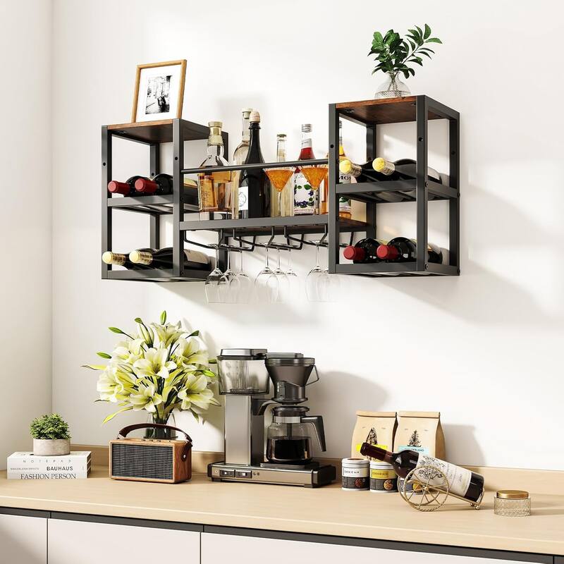 3-Tier Metal Hanging Wine Rack Wall Mounted Wine Display Storage Shelf