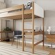 preview thumbnail 6 of 12, Twin Size Loft Bed Natural Bed Frame with Ladder, Guardrails, Underbed Desk, Teddy Fleece Fabric Headboard Footboard for Student