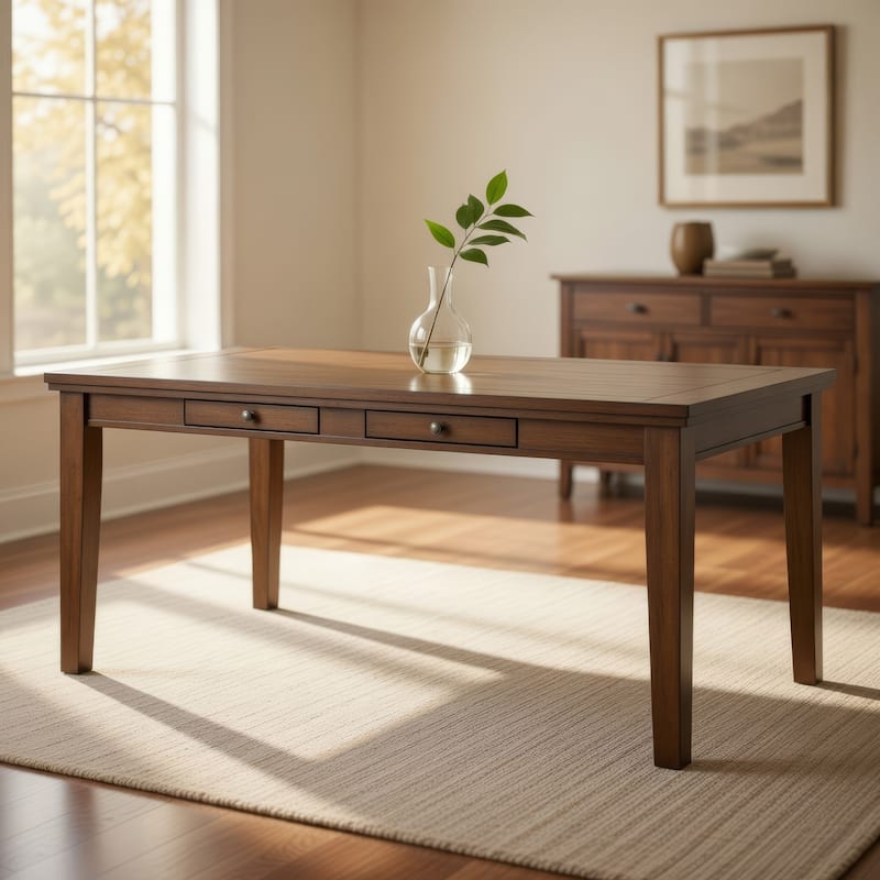 Trea 78 Inch Dining Table, 6 Drawers, Plank Top, 6 Seater, Rustic Brown