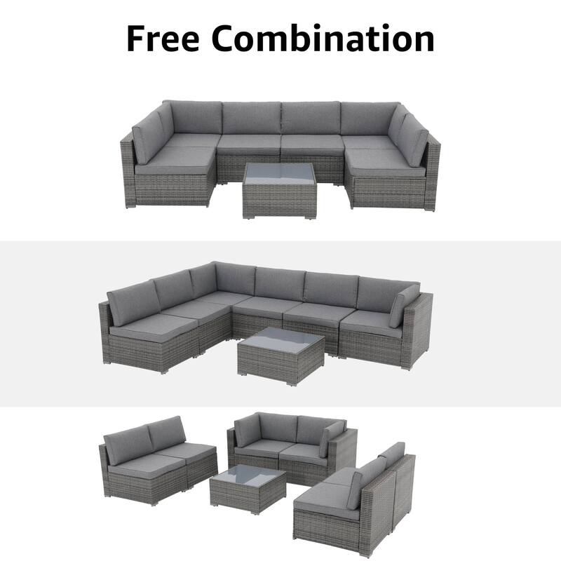 7 pieces Patio Wicker Sectional Sofa Set with Cushions