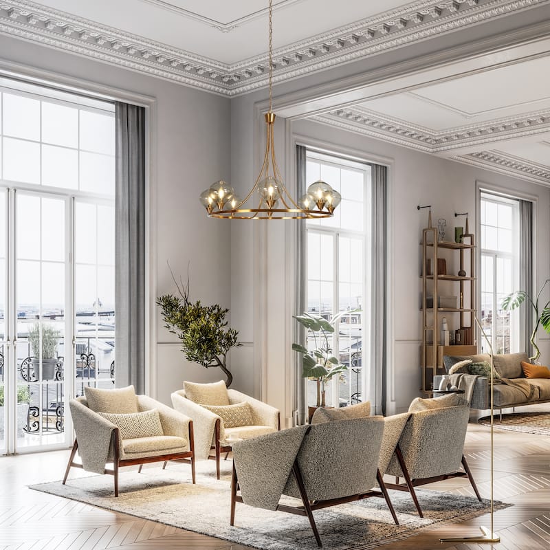 Celesn Modern Gold 8-Light 39.3 in. Wheel Chandelier Glass Lights for Dining Living Room - D 39.3" x H 31.8"