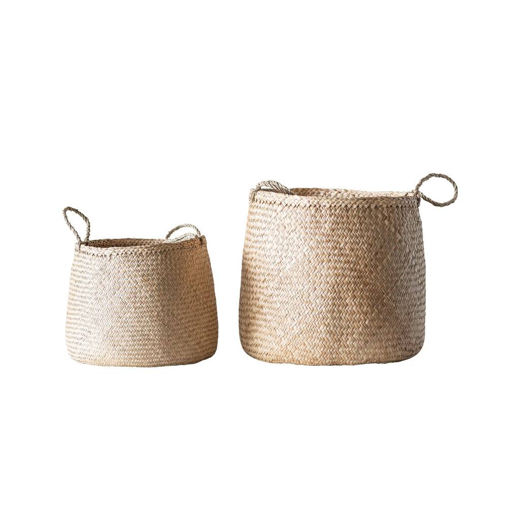 Beige Woven Seagrass Basket with Handles (Set of 2 Sizes)