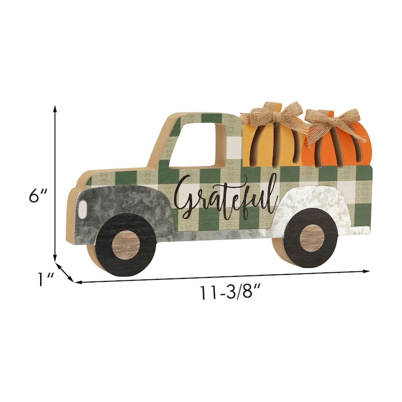 Grateful Truck Carrying Pumpkins Wood Tabletop Decor, Thanksgiving Day Decorations