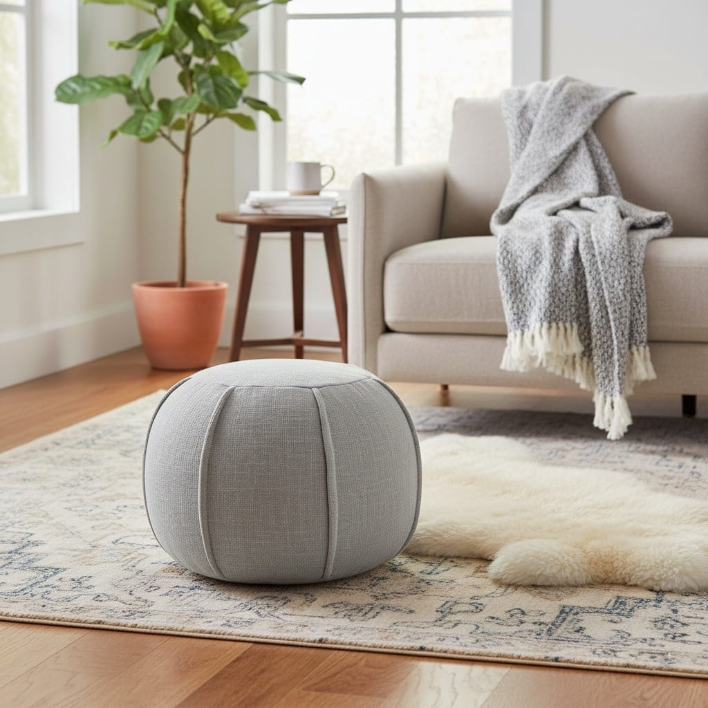 Sevita Handcrafted Solid Gray Pleated Pouf