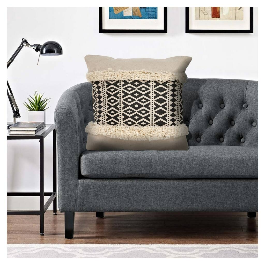 Handwoven Abstract Geometric Square Throw Pillow - 20" - Black and White