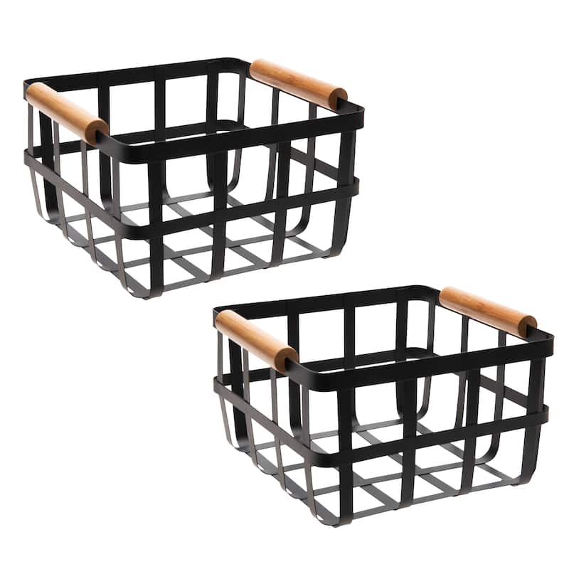 Simplify Square Metal Basket with Bamboo Handles..