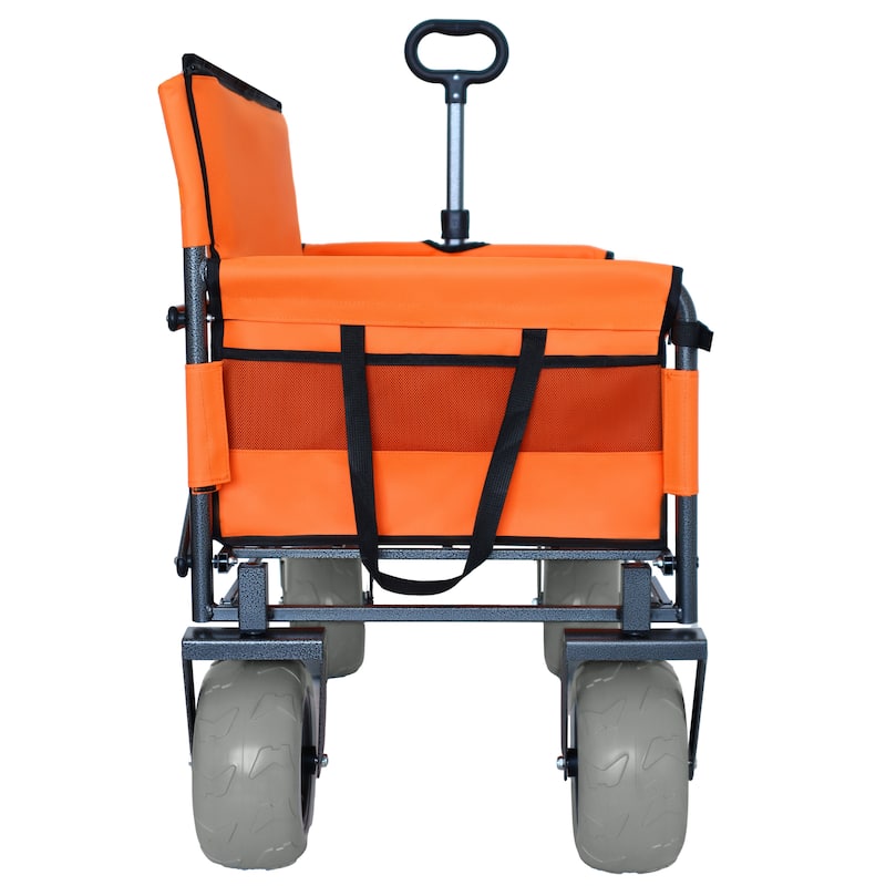 3-In-1 Folding Wagon With Bench Seat-500lbs Capacity,9"X4" Beach Tires For Camping & Beach