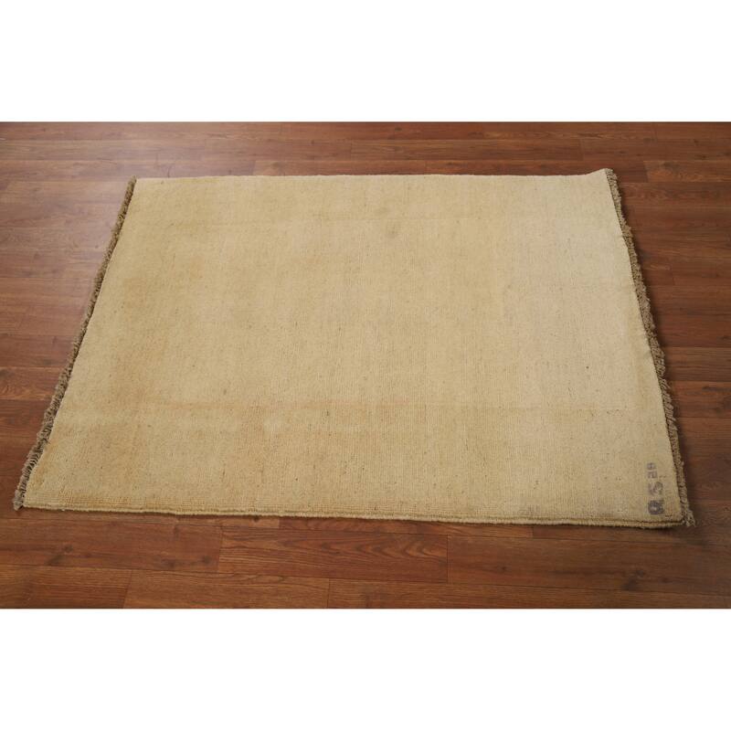 Muted Gold Gabbeh Modern Foyer Rug Hand-Knotted Wool Carpet - 3'0"x 4'0"