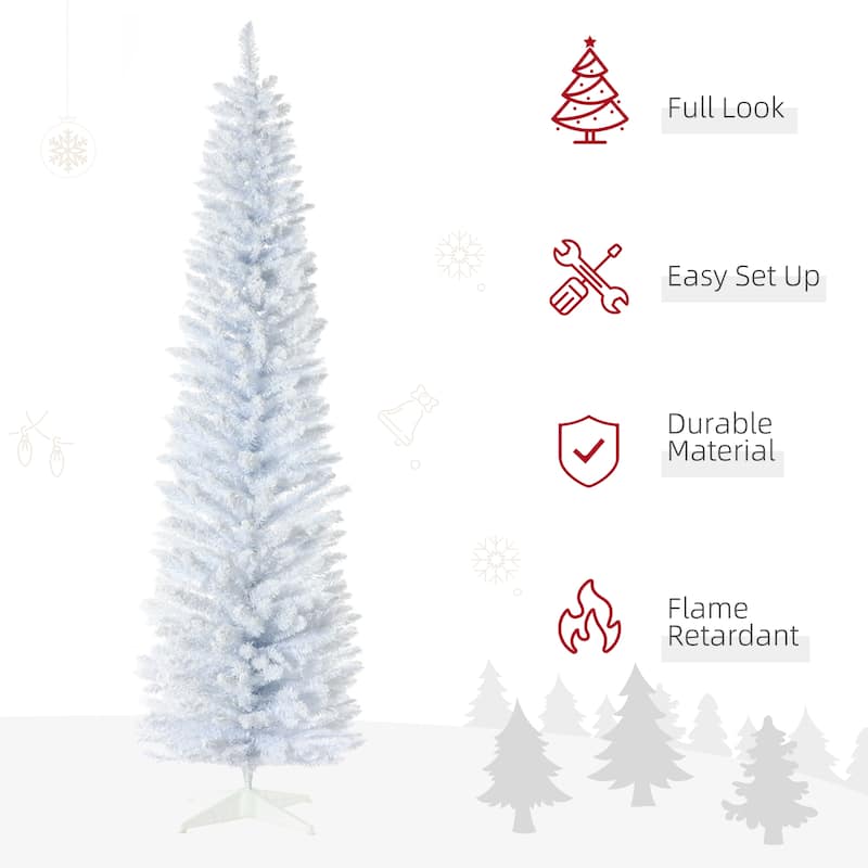 HOMCOM 7' Snow Flocked Artificial Pencil Christmas Tree, Slim Xmas Tree Pink