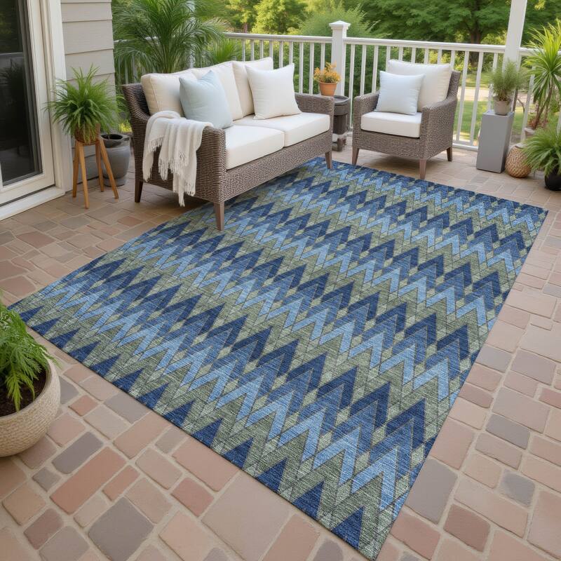 Machine Washable Indoor/ Outdoor Modern Baxter Chantille Rug - Navy - 10' x 14'