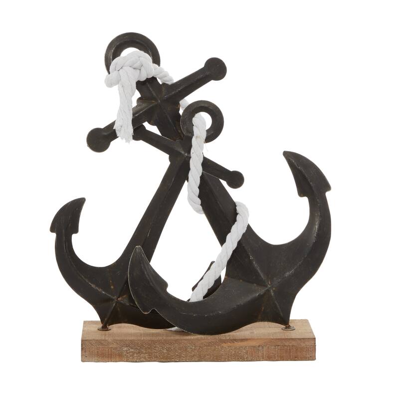 Black Metal Anchor Decorative Sculpture - 15 x 5 x 16
