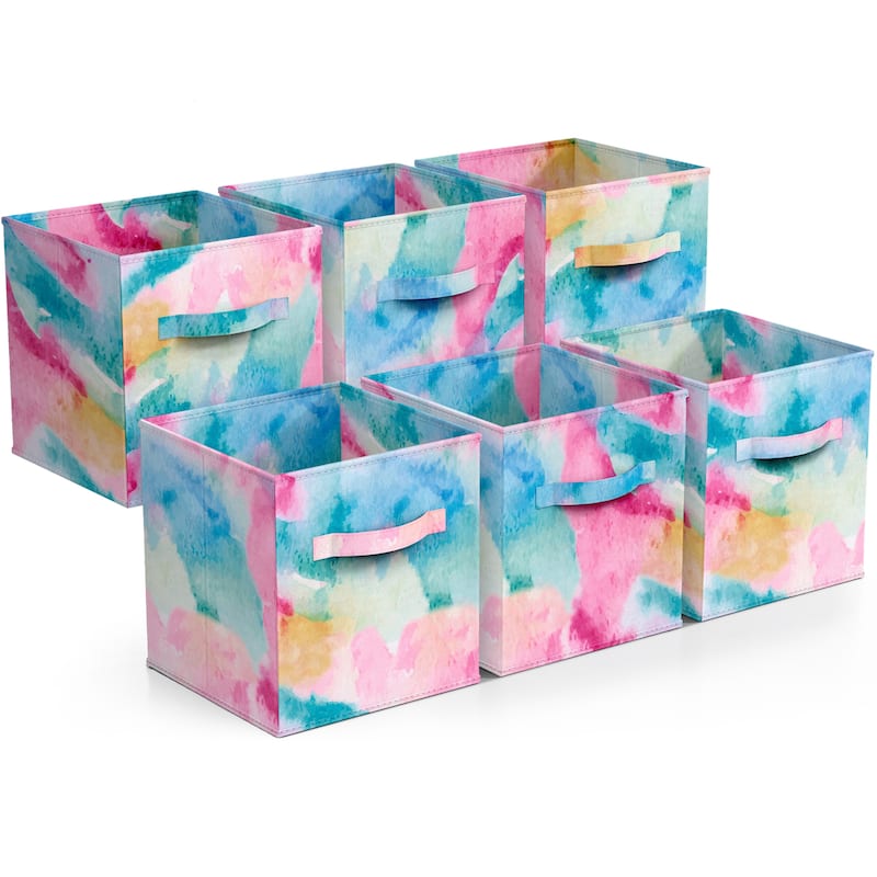 Storage Cube Bins (Set of 6) - 10.75" L x 10.75" W x 11" H - Watercolors