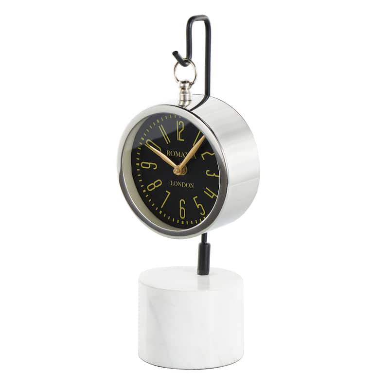 Silver Stainless Steel Suspended Tabletop Clock with Black and White Stand