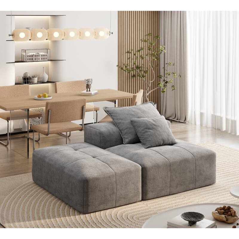 Modern Oversized Modular Chenille Tufted Sectional Sofa with 2 Pillows and Ottoman for Living Room