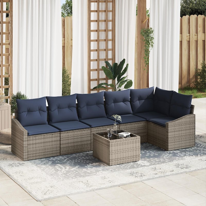 vidaXL 7 Piece Garden Sofa Set with Cushions - 113.6×48.6×27.2 - Grey-with table