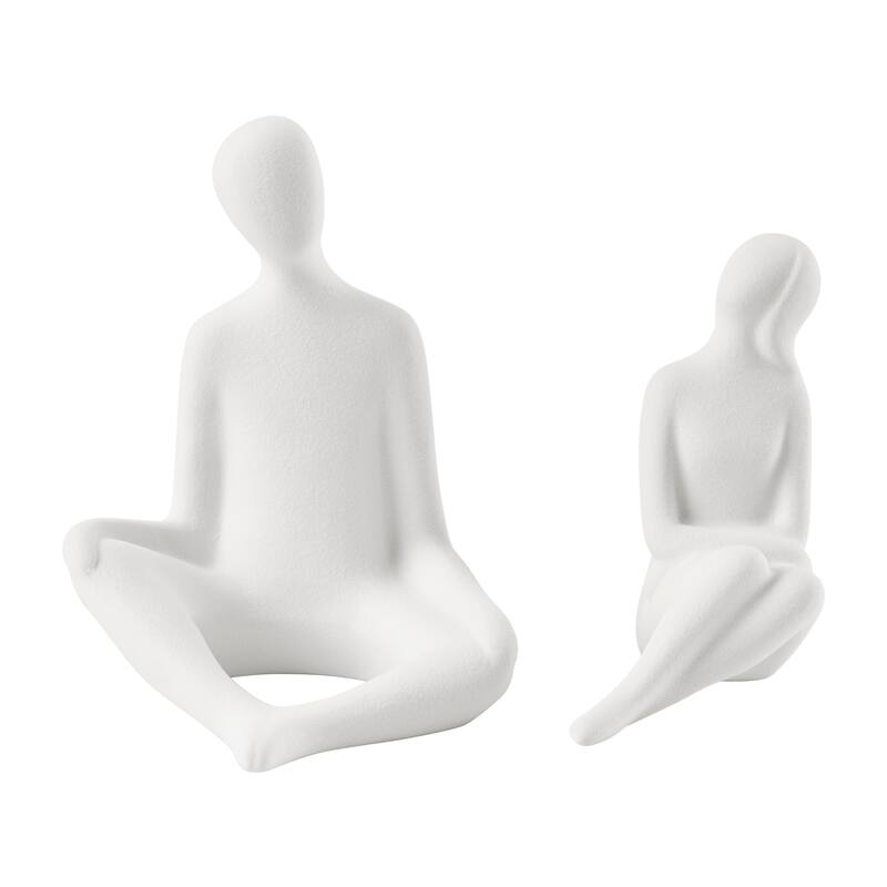 Hans White Abstract Sitting Couple Matte Ceramic Sculpture Set