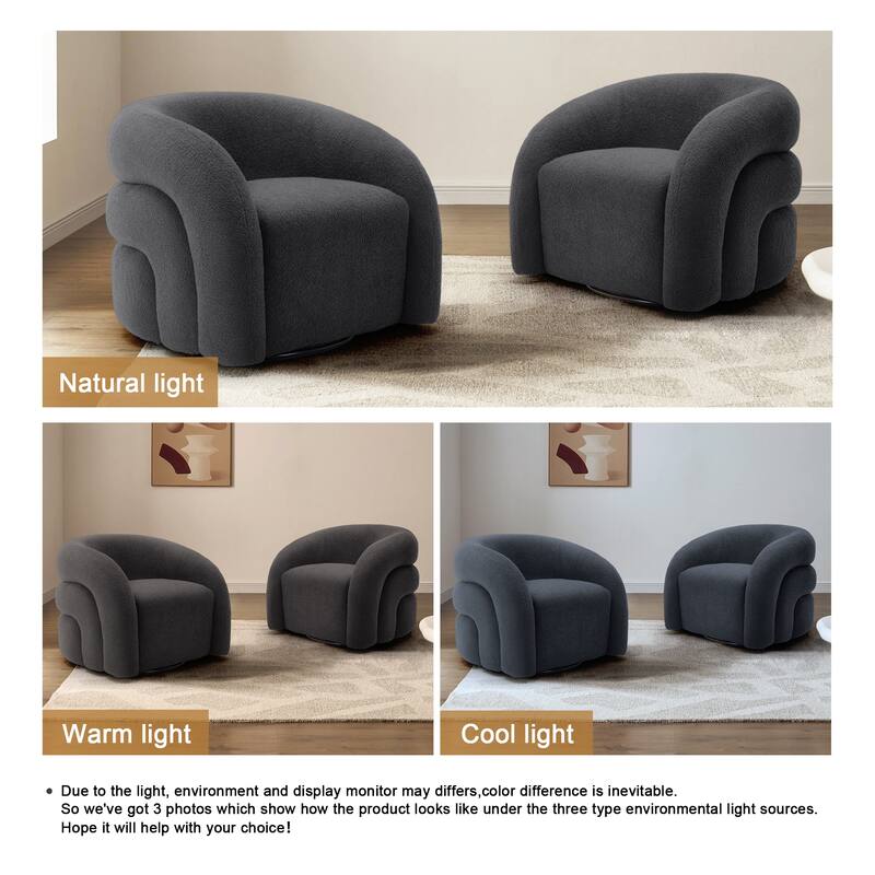 Set of 2 Boucle Upholstered Swivel Accent Barrel Chairs