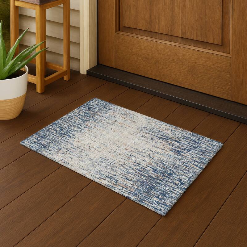 Machine Washable Indoor/ Outdoor Abstract Moxy Chantille Rug - Navy - 1'8" x 2'6"