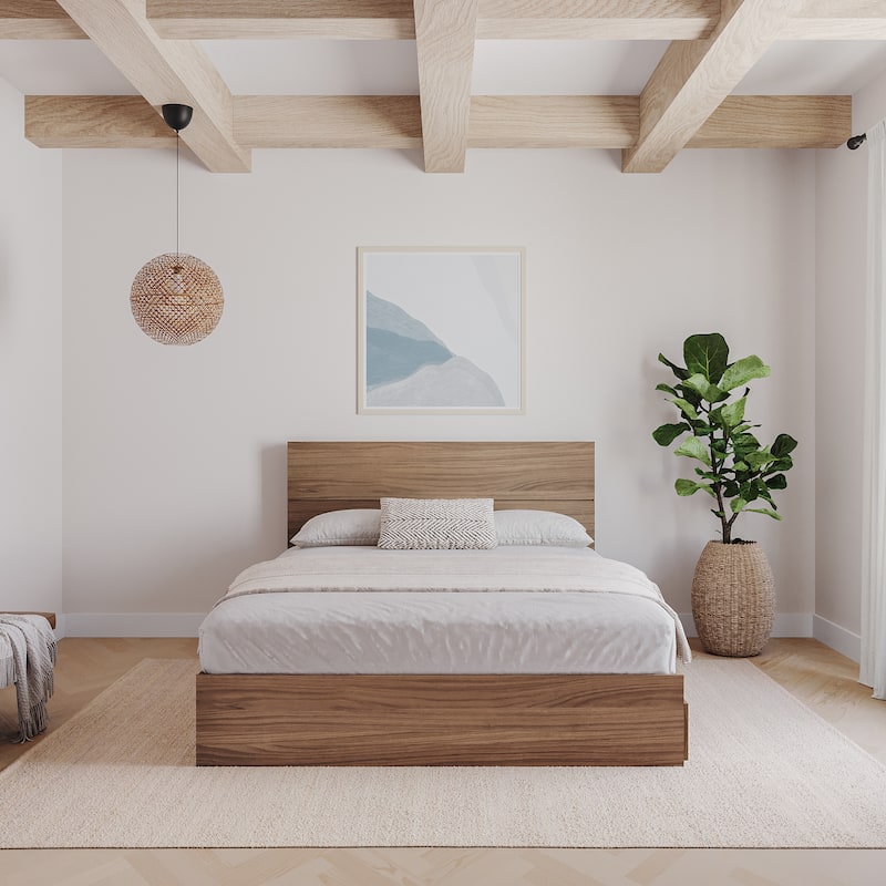 Nexera Storage Bed with Headboard, Walnut