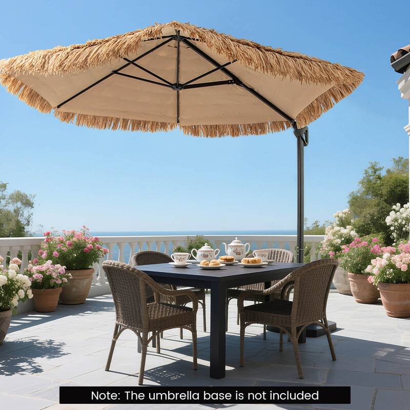 Costway 9.5 FT Cantilever Hula Tiki Thatch Patio Umbrella with Vented